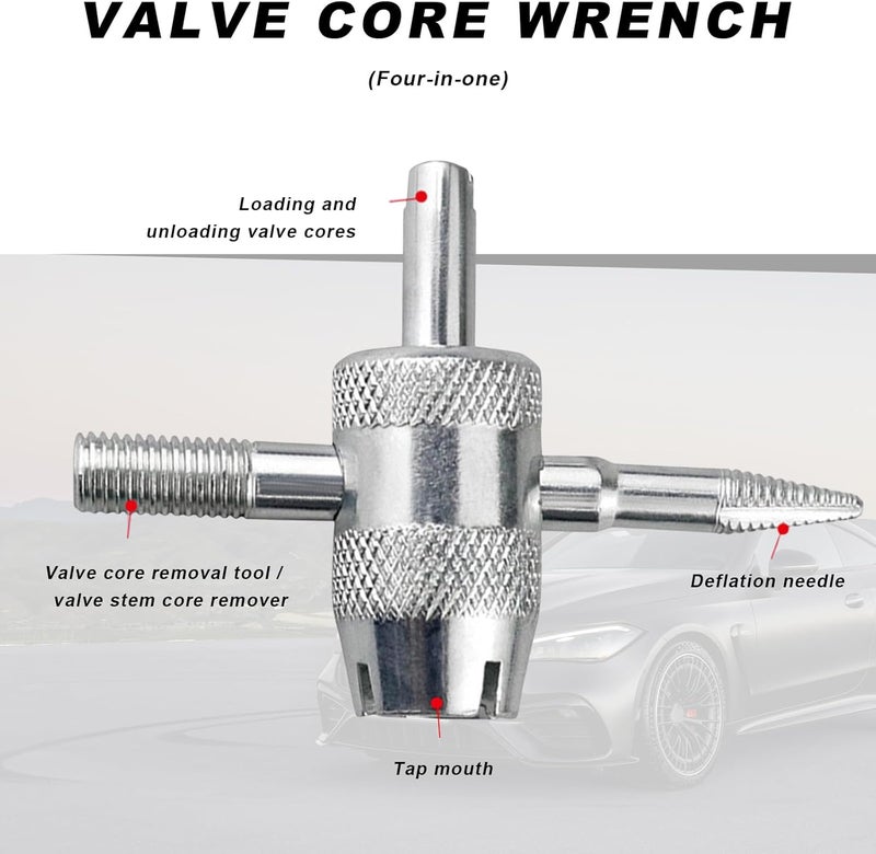 BWBWND 4-Way Valve Core Removal Tool, 4-in-1 Valve Core Tools Tire Valve Stem Remover Installer, Multifunctional 4 Way Tyre Stem Cores Repair Wrench for Car Bicycle Motorcycle - Image 3